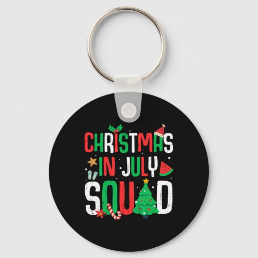 7月のクリスマス分隊サマーおもしろいビーチ休暇 キーホルダー (正面)