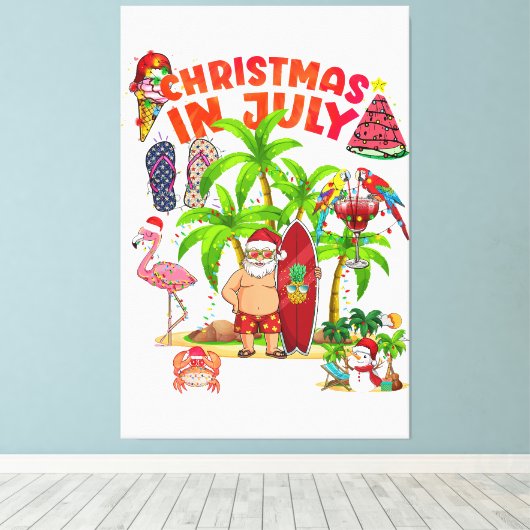 7月のクリスマス分隊サンタと友人のクリスマス少年 キャンバスプリント (インサイチュ (ウッドフロア))