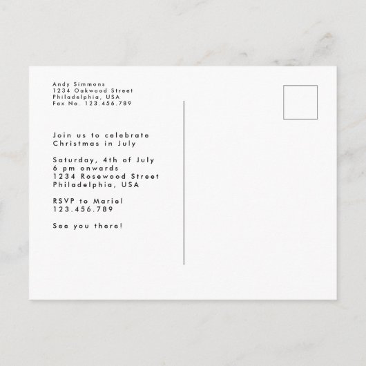 7月のクリスマス夏のパーティの招待状はがき インビテーションポストカード (裏面)