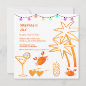 7月のクリスマス夏のビーチパーティー 招待状 (正面)