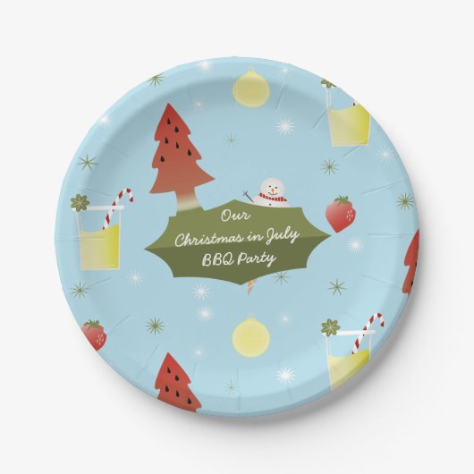 7月のクリスマス夏のBBQパーティー紙プレート ペーパープレート (正面)