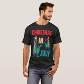7月のクリスマス恐竜のクリスマスサンタハットキッズレックス Tシャツ (正面フル)