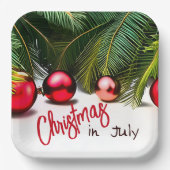 7月のクリスマス熱帯のヤシの木の夏のパーティー ペーパープレート (正面)