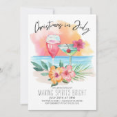 7月のクリスマス熱帯ビーチ夏パーティー 招待状 (正面)