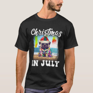 7月のクリスマス犬の恋人クリスマスパグおもしろいママ合計 Tシャツ