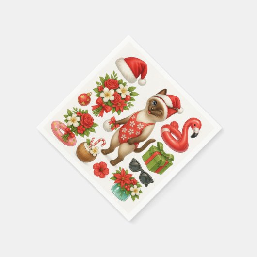 7月のクリスマス猫好きプールパーティー スタンダードカクテルナプキン (角)