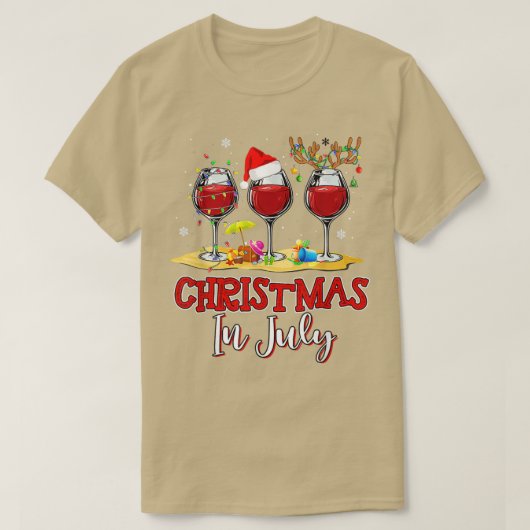 7月のクリスマス赤ワインのグラス3夏2 Tシャツ (デザイン正面)