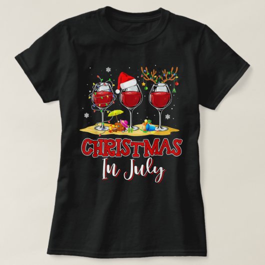 7月のクリスマス赤ワインのグラス3夏2 Tシャツ (デザイン正面)