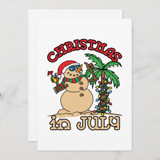 7月のクリスマス雪だるま砂浜 シーズンカード (正面/裏面)