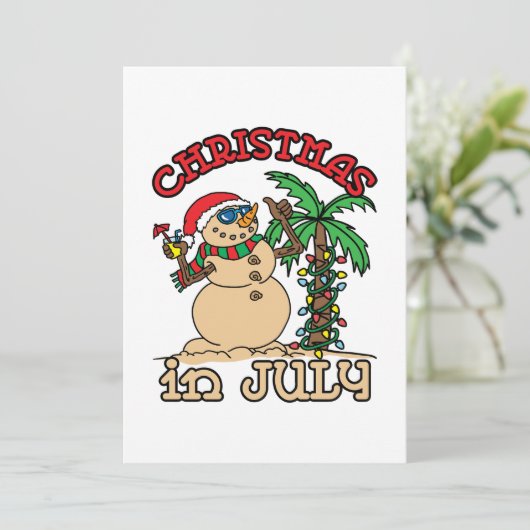 7月のクリスマス雪だるま砂浜 シーズンカード (スタンド正面)