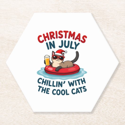 7月のクリスマス お父さんお母さん シアと一緒にチルってる ペーパーコースター (正面)