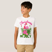 7月のクリスマス かわいいサンタ フラミンゴ Tシャツ (正面フル)