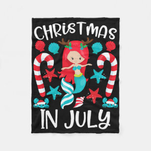 7月のクリスマス かわいい人魚 夏 フリースブランケット