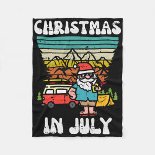 7月のクリスマス キャンピングカー サンタ レトロ クリスマス メンズ フリースブランケット