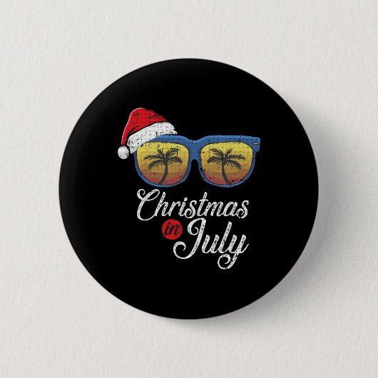 7月のクリスマス クール ハワイアン ビーチ 夏の休暇 缶バッジ (正面)