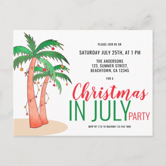 7月のクリスマス サマーパーティー インビテーションポストカード (正面)