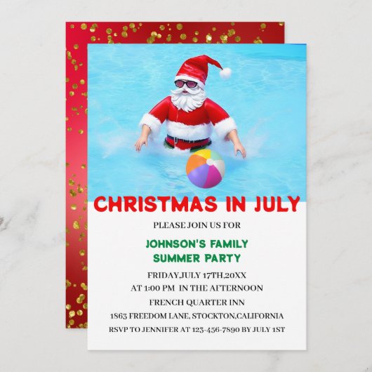 7月のクリスマス サマープールパーティー 招待状 (正面/裏面)