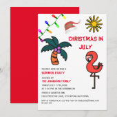 7月のクリスマス サマー パーティー フラミンゴ 招待状 (正面/裏面)