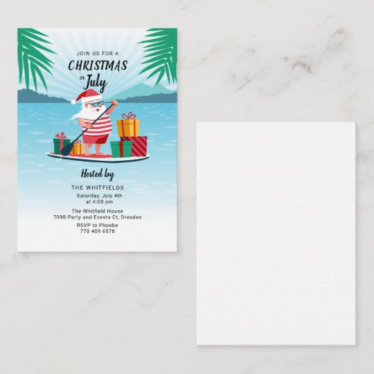 7月のクリスマス サマーBBQ ビーチパーティー ノートカード (正面/裏面)