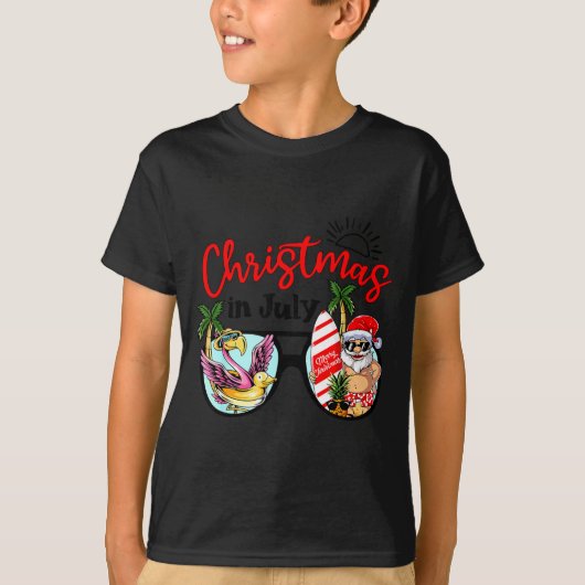 7月のクリスマス サングラス サンタ フラミンゴ 夏 Tシャツ (正面)