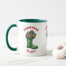 7月のクリスマス、サンタの幸せのブーツ マグカップ