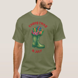 7月のクリスマス、サンタの幸せのブーツ Tシャツ