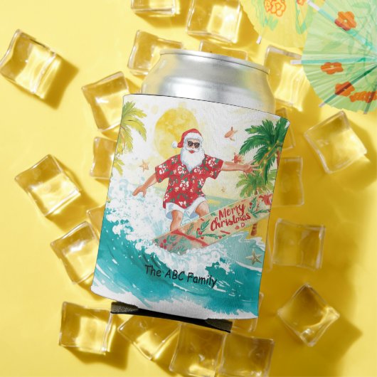 7月のクリスマス サンタクロースとサーフィン   缶クーラー (インサイチュ 夏)