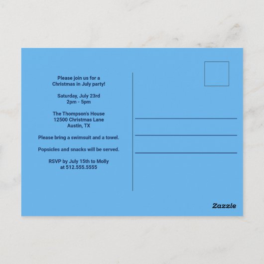 7月のクリスマス サンタクロース サマー プールパーティー ポストカード (裏面)