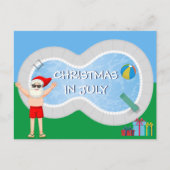 7月のクリスマス サンタクロース サマー プールパーティー ポストカード (正面)