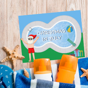 7月のクリスマス サンタクロース サマー プールパーティー ポストカード