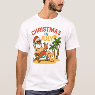 7月のクリスマス サンタクロース ビーチ サマー Tシャツ