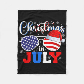 7月のクリスマス サンタハット サングラス USA フラッグ 7月4日 O フリースブランケット