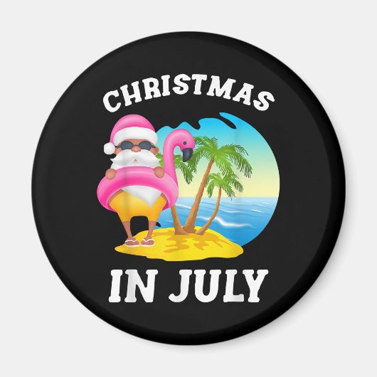 7月のクリスマス，サンタフラミンゴプールの夏 マグネット (正面)