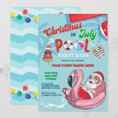 7月のクリスマス サンタプールパーティー キッズ 大人 招待状 (正面/裏面)