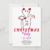 7月のクリスマス サンタ帽のピンクのフラミンゴ 招待状 (正面)