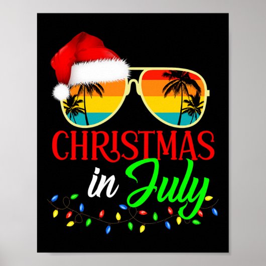 7月のクリスマス サンタ帽 サングラス 夏季休暇 ポスター (正面)