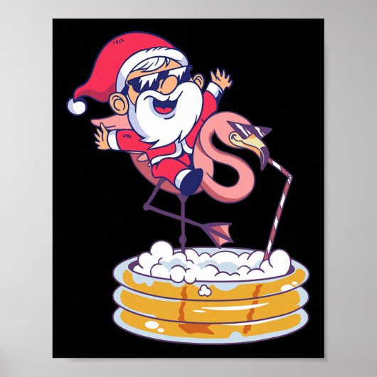 7月のクリスマス サンタ フラミンゴ Xmas サマー ハワイ ポスター (正面)