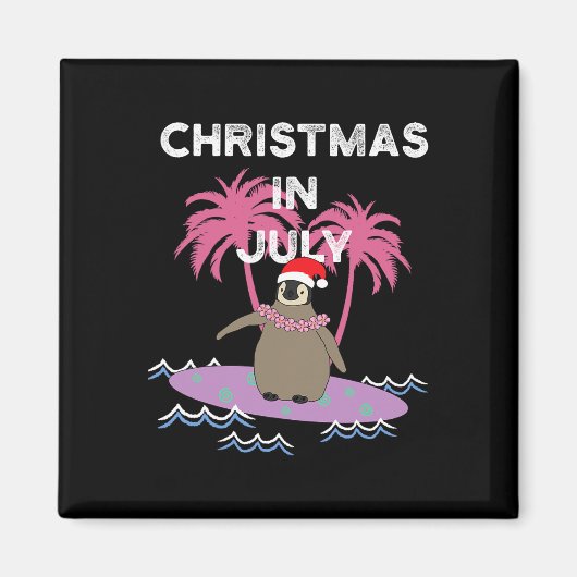 7月のクリスマス・サーファーペンギン マグネット (正面)