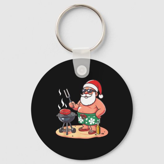 7月のクリスマス ジョーク サンタ BBQグリル キーホルダー (正面)
