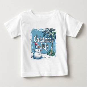 7月のクリスマス スノーマン＆パームツリーデザイン ベビーTシャツ
