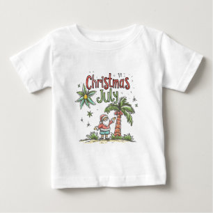 7月のクリスマス: トロピカルサンタとサマーホリデー ベビーTシャツ