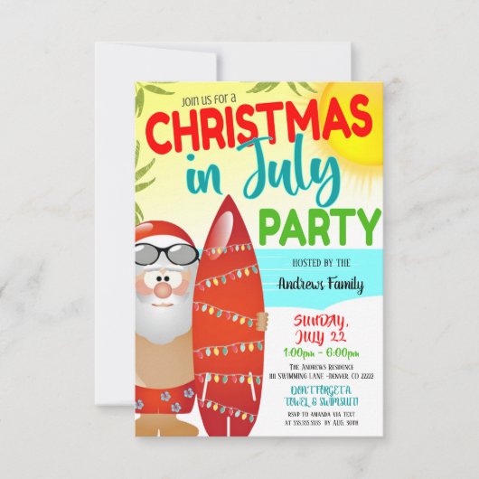 7月のクリスマス・パーティー招待状 招待状 (正面)