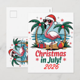 7月のクリスマス ピンクフラミンゴ サンタハット 2026 シーズンポストカード