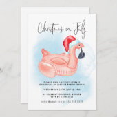 7月のクリスマス，フラミンゴのサマープールパーティーの招待 招待状 (正面/裏面)