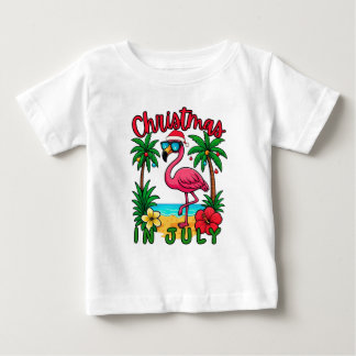 7月のクリスマス フラミンゴ ベビーTシャツ