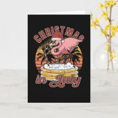 7月のクリスマス フラミンゴ  夏のクリスマス カード (黄色い花)