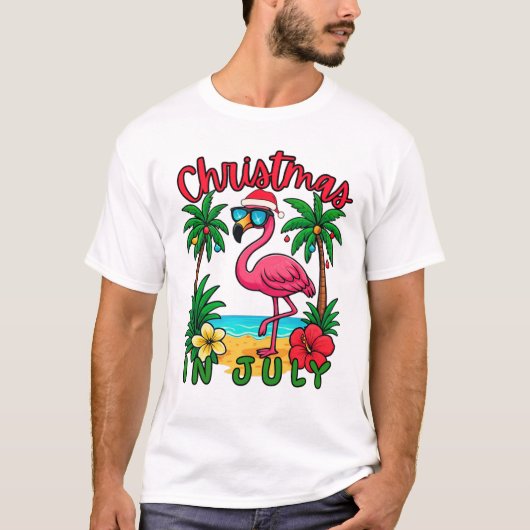 7月のクリスマス フラミンゴ Tシャツ (正面)