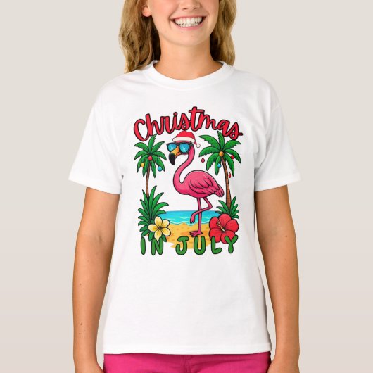 7月のクリスマス フラミンゴ Tシャツ (正面)
