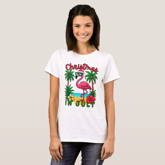 7月のクリスマス フラミンゴ Tシャツ (正面フル)