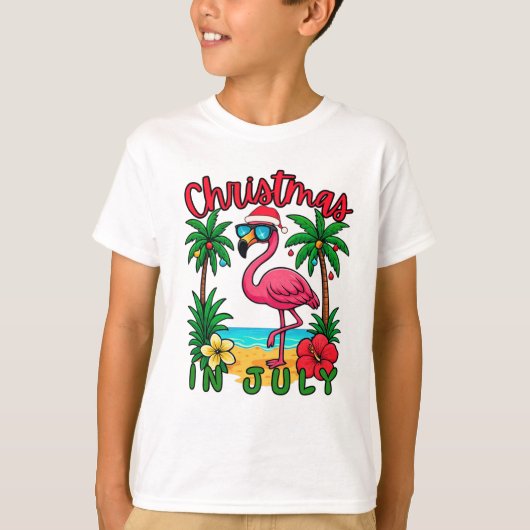 7月のクリスマス フラミンゴ Tシャツ (正面)